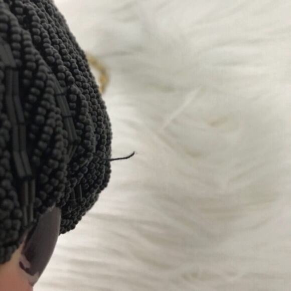 La Regale Vintage Black Beaded Satin Purse - Picture 5 of 8